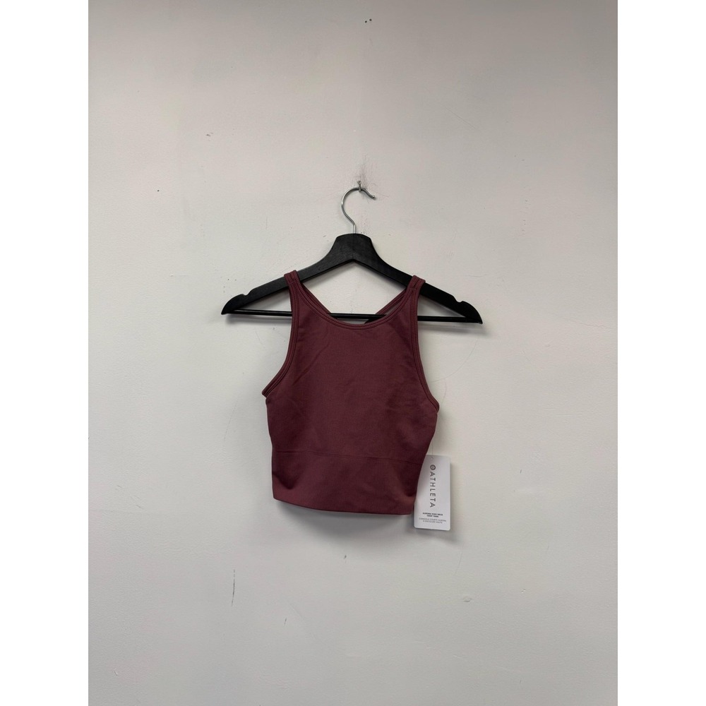 Athleta Tank Top Womens XS Pink Aurora High Neck Crop Ribbed‎ Yoga Gym Athletic